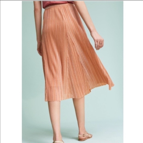 anthropologie Maeve Ambra Rose Gold Metallic Pleated Skirt M - Picture 14 of 15